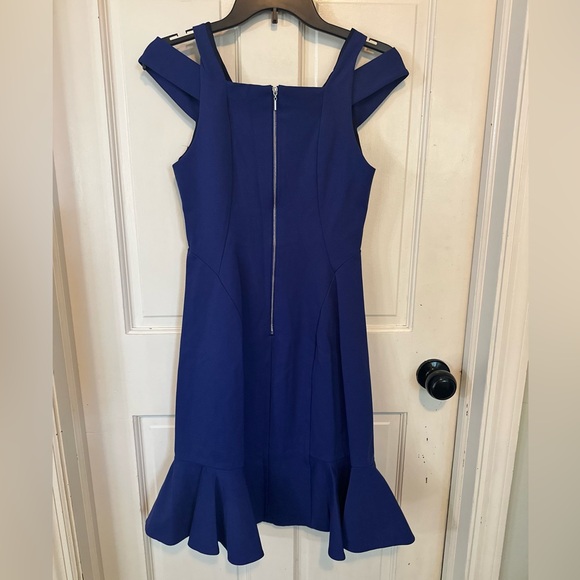 EUC $325 Rebecca Taylor Ponte Knit Off Shoulder Blue Dress Size 2 - Picture 7 of 15